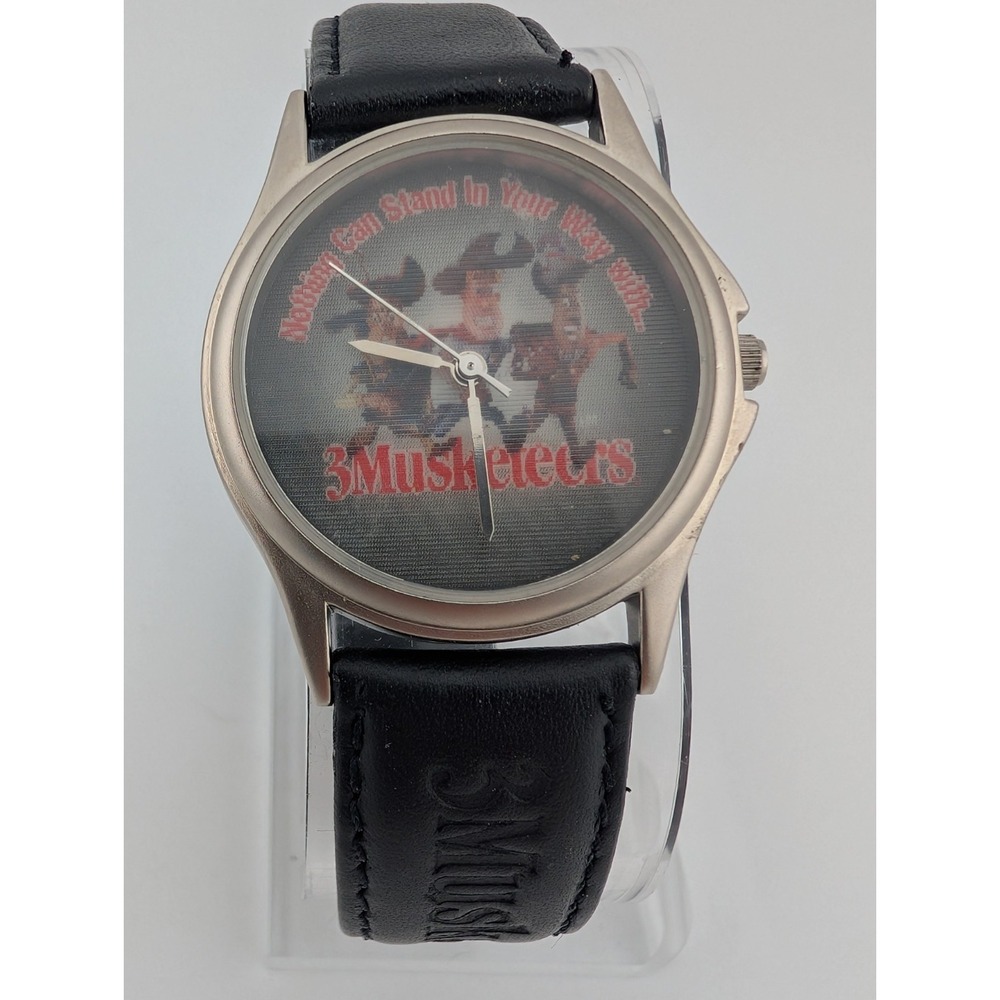 Vintage 90s 3 Musketeers Lenticular Watch 34mm Case Leather Band-New Battery